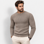 Men’s Ribbed Jacquard Knit Sweater – Casual Spring & Autumn Top