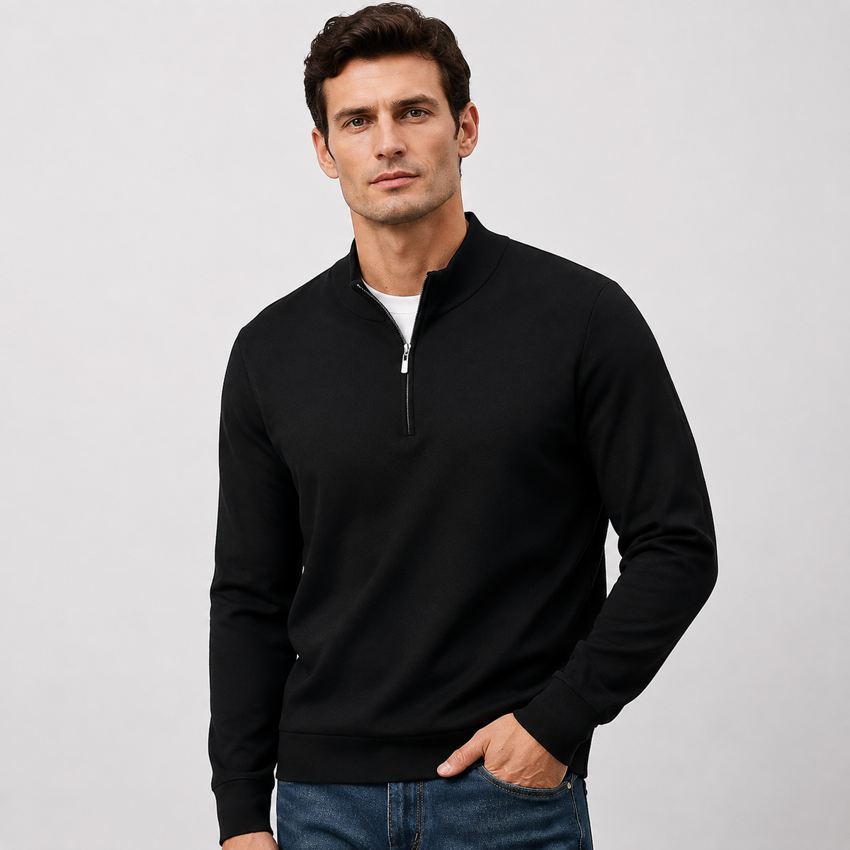 Men’s Business Casual Zip-Up Stand Collar Sweater