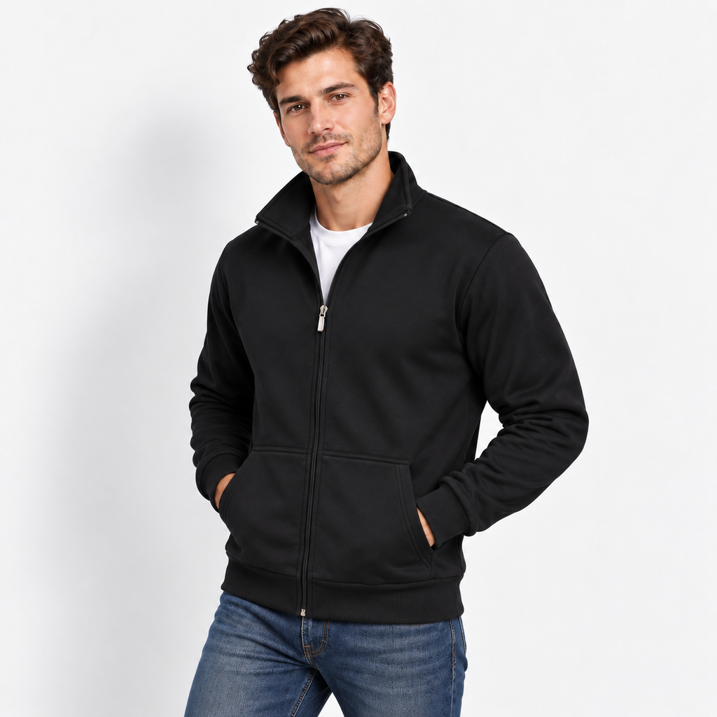 Men's High Neck Zip-Up Jacket – Casual Athletic Fall & Winter Coat