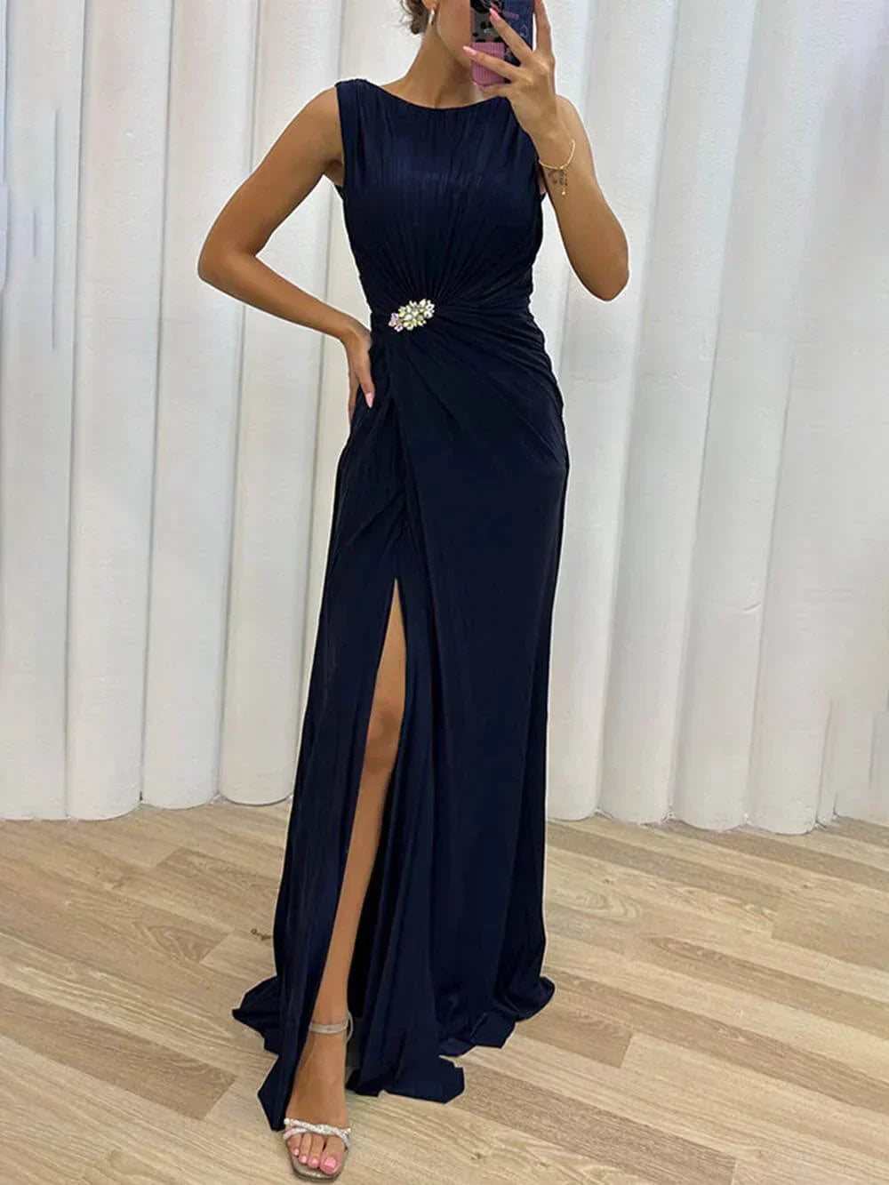 Freesia | Geplooid maxi jurk vloeiend elegant avond