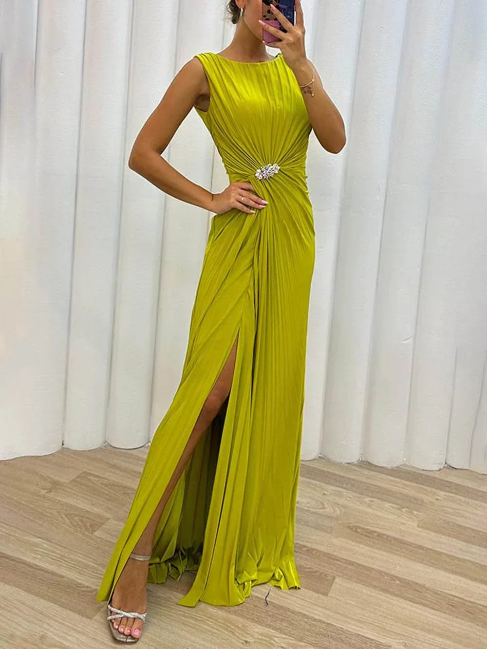 Freesia | Geplooid maxi jurk vloeiend elegant avond