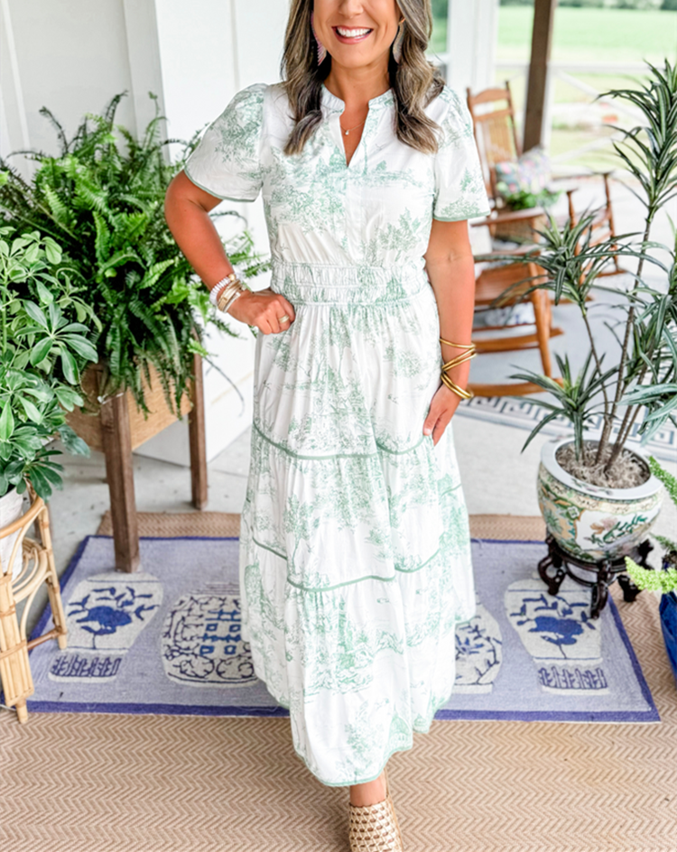 Camille | Klassieke toile maxi jurk geplooid getailleerd