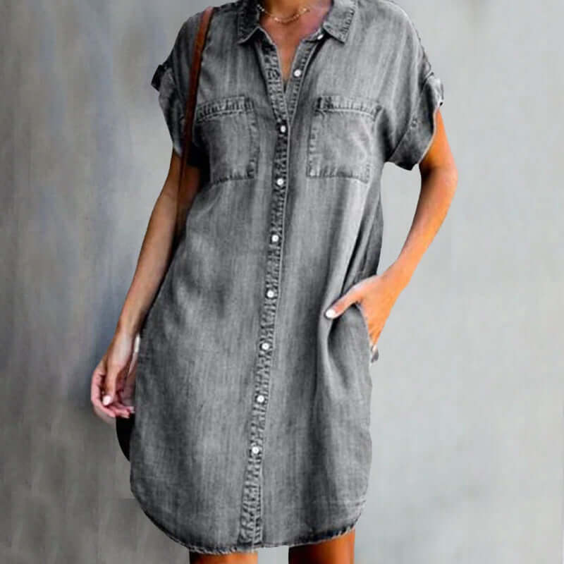 Malou | denim midi jurk casual tijdloos