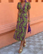 Deva | bloemenprint midi jurk v-hals zomer casual