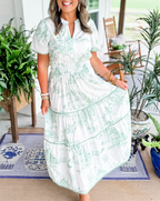 Camille | Klassieke toile maxi jurk geplooid getailleerd