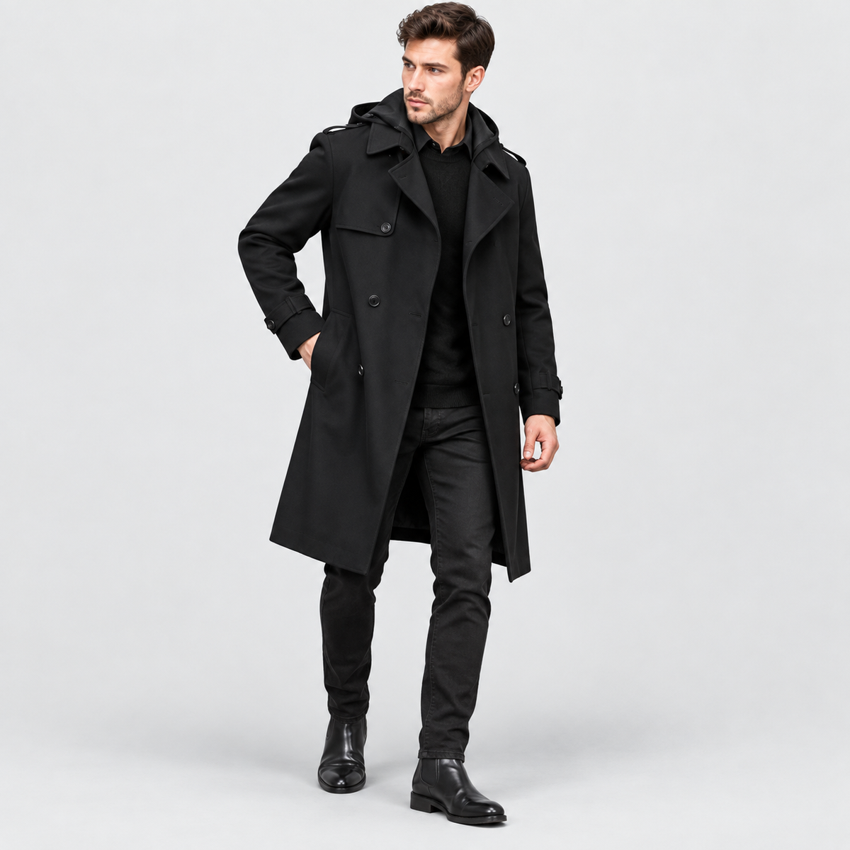 Men’s Slim Fit Double-Breasted Trench Coat