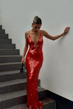 Holly | Pailletten maxi jurk open rug glamour avond