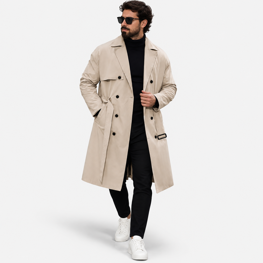 Men’s Double-Breasted Trench Coat – Mid-Length Casual Autumn & Winter Overcoat