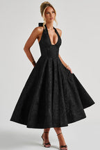 Genevieve | Halter jacquard maxi jurk v-hals elegant chic