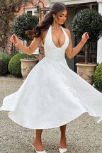 Genevieve | Halter jacquard maxi jurk v-hals elegant chic