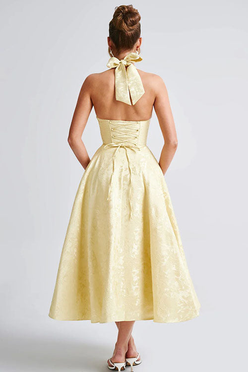 Genevieve | Halter jacquard maxi jurk v-hals elegant chic