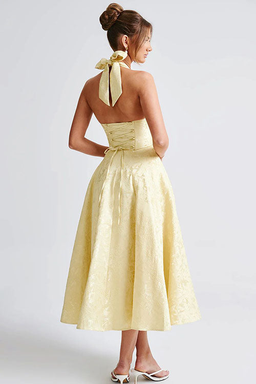 Genevieve | Halter jacquard maxi jurk v-hals elegant chic