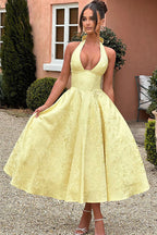 Genevieve | Halter jacquard maxi jurk v-hals elegant chic