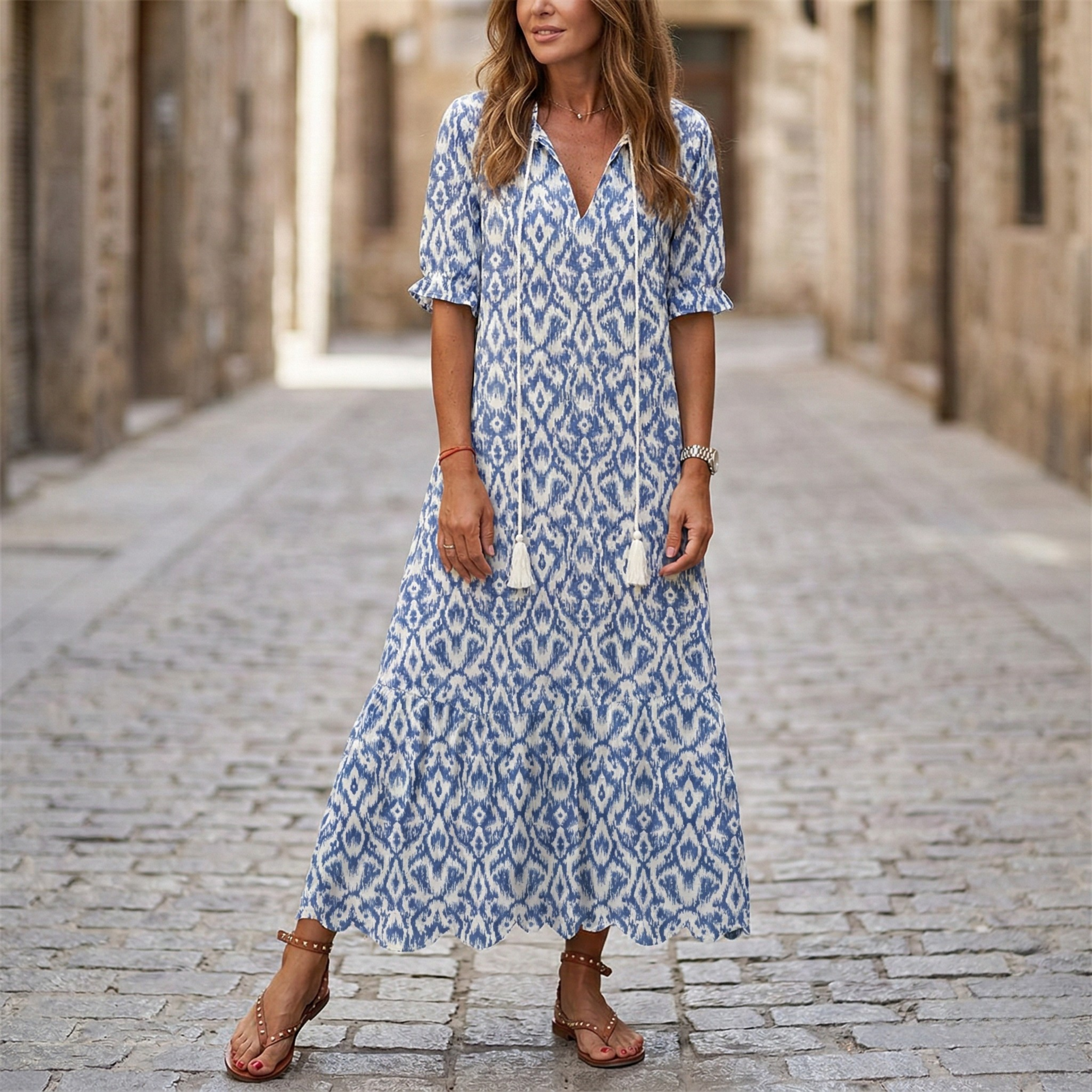 Annika | Comfortabel maxi jurk patroon dames