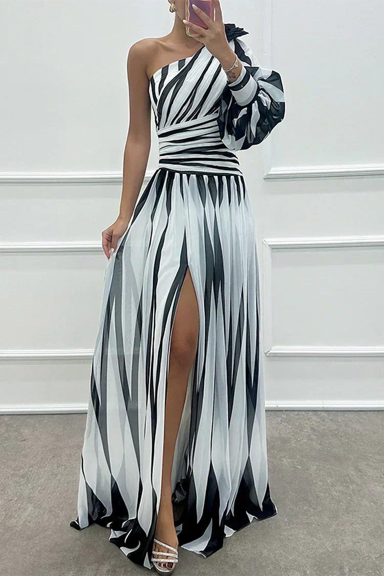 Cordelia | Gestreepte één schouder maxi jurk elegant