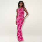 Lily | Elegante bloemen maxi jurk roze vloeiend