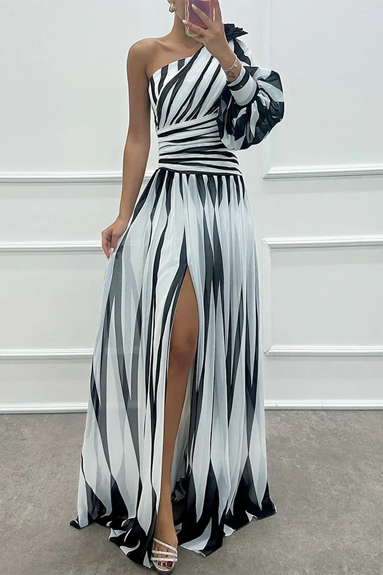 Bonnie | Gestreepte één schouder maxi jurk elegant