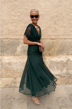 Alison | Vloeiende maxi jurk v-hals geplooid elegant