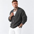 Men’s Dark Green Knit Cardigan – Casual Lapel Open-Front Fall & Winter Sweater