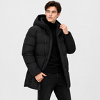 Men’s Hooded Mid-Length Jacket – Warm Zip-Up Casual Coat