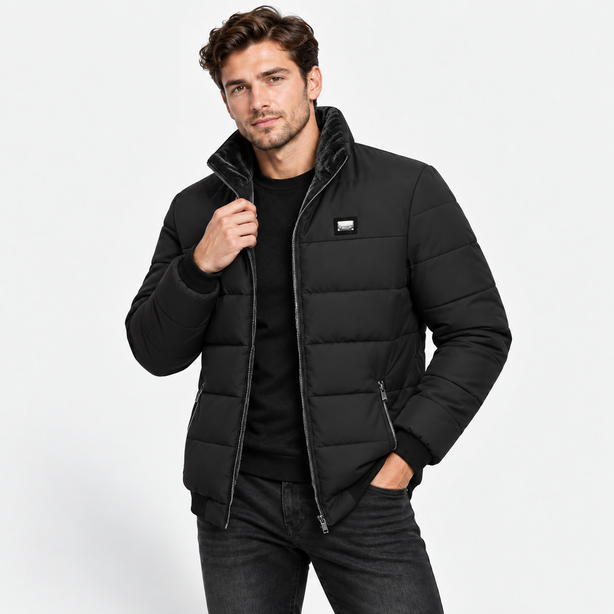 Men’s Velvet-Lined Padded Jacket – Warm Casual Autumn & Winter Coat