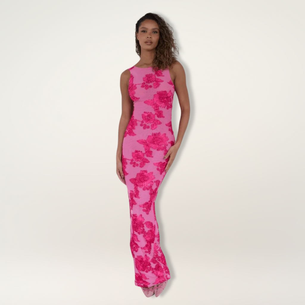 Lily | Elegante bloemen maxi jurk roze vloeiend