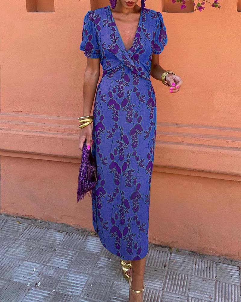 Deva | bloemenprint midi jurk v-hals zomer casual