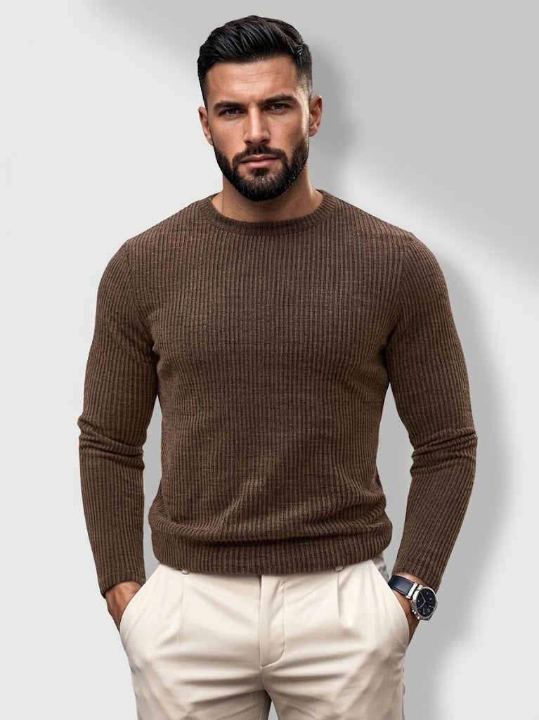 Men’s Ribbed Jacquard Knit Sweater – Casual Spring & Autumn Top