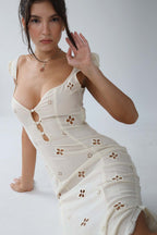 Isabella | vintage geborduurde fishtail midi jurk