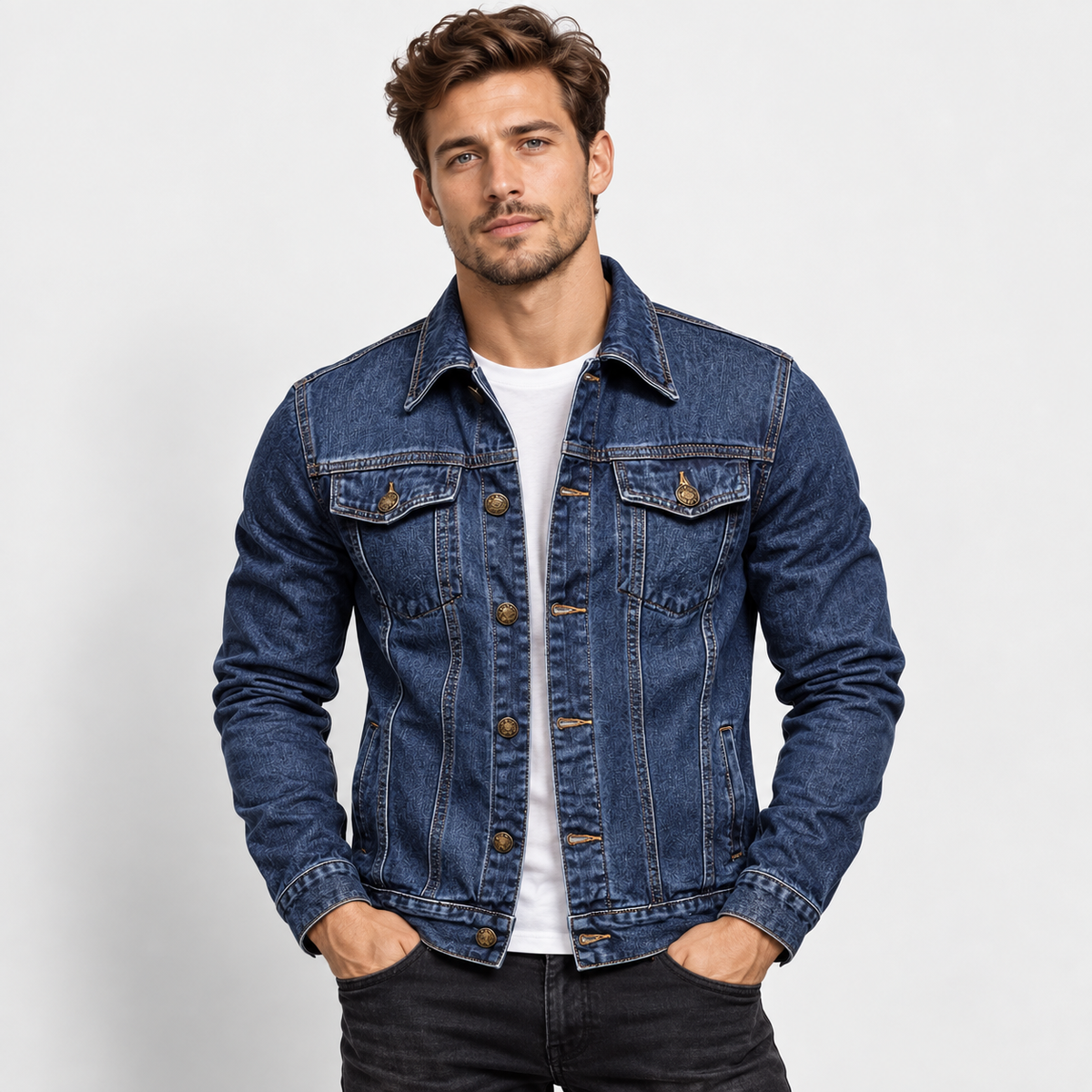Men’s Vintage Slim-Fit Denim Jacket – Casual Lapel Jean Coat