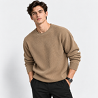 Men’s Ribbed Knit Crew Neck Pullover – Casual Long Sleeve Sweater