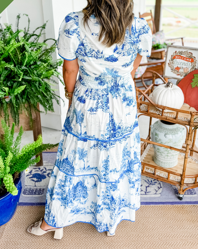 Camille | Klassieke toile maxi jurk geplooid getailleerd