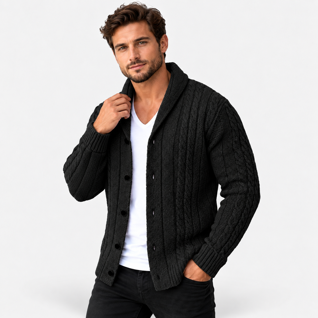 Men’s Cable Knit Button Cardigan – Warm Casual Autumn & Winter Sweater
