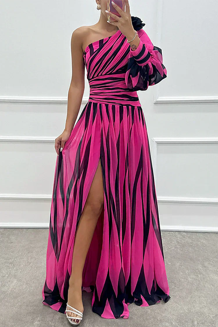 Cordelia | Gestreepte één schouder maxi jurk elegant