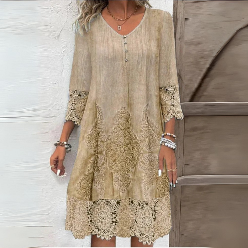 Helena | katoenen zomerjurk v-hals kanten details luchtig