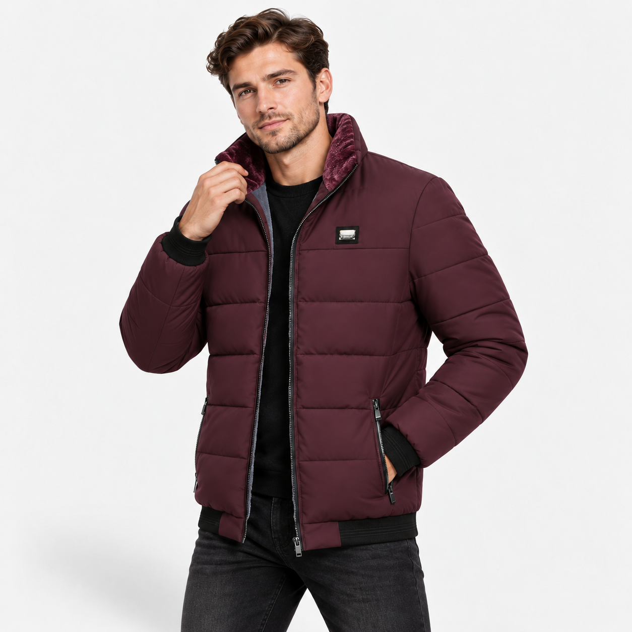 Men’s Velvet-Lined Padded Jacket – Warm Casual Autumn & Winter Coat