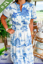 Camille | Klassieke toile maxi jurk geplooid getailleerd