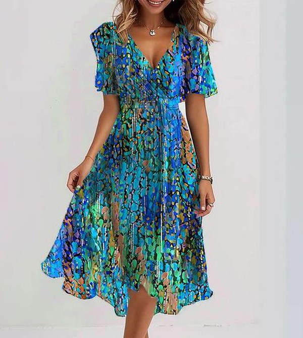 Lotte | chique blauwe midi jurk tijdloos elegant
