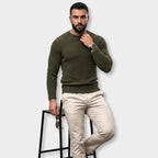 Men’s Ribbed Jacquard Knit Sweater – Casual Spring & Autumn Top