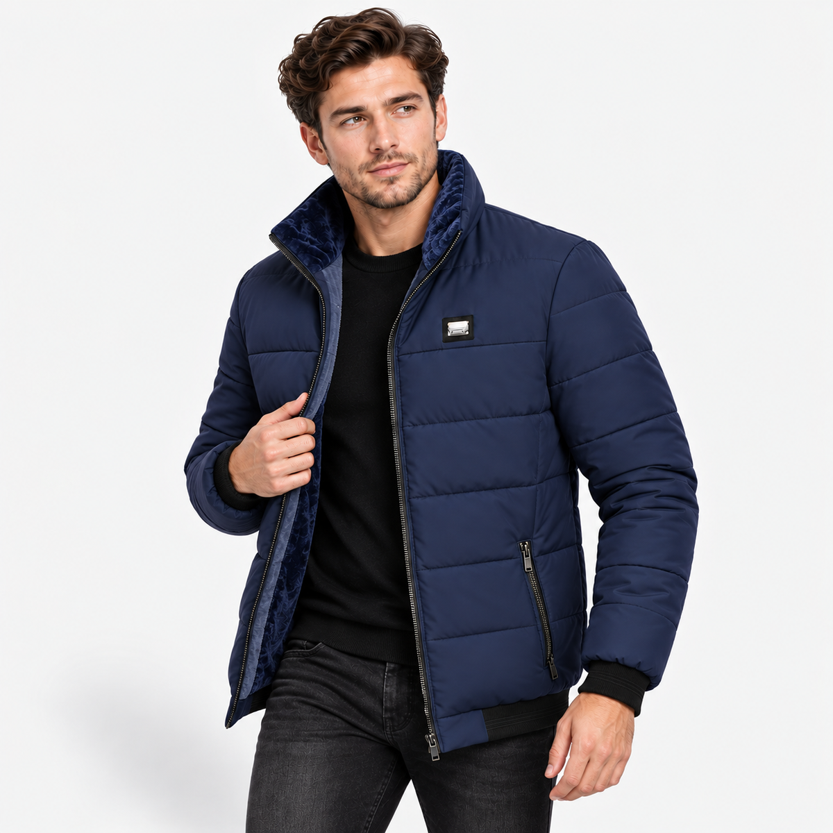 Men’s Velvet-Lined Padded Jacket – Warm Casual Autumn & Winter Coat