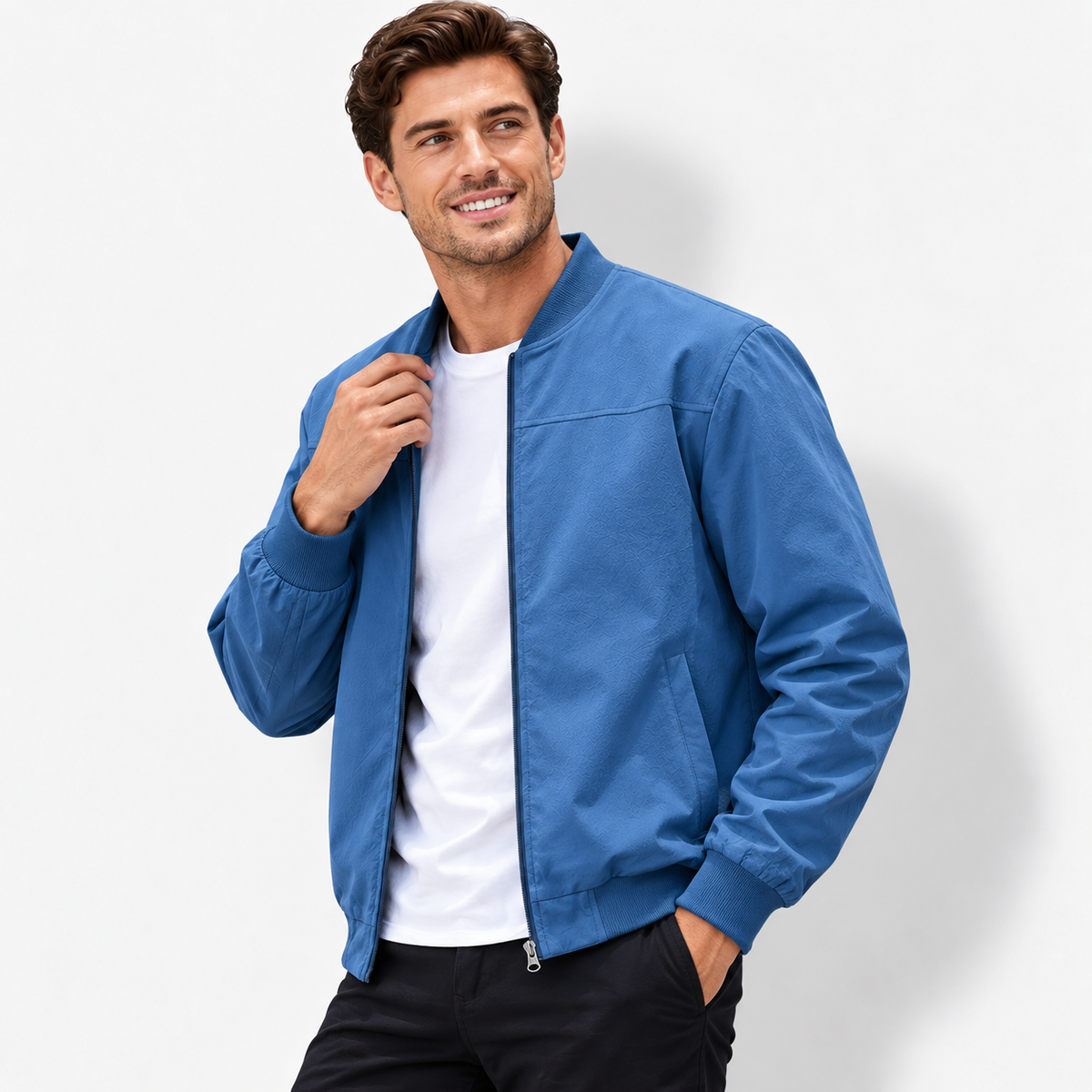 Men’s Executive Stand Collar Jacket – Casual Business Zip-Up Coat