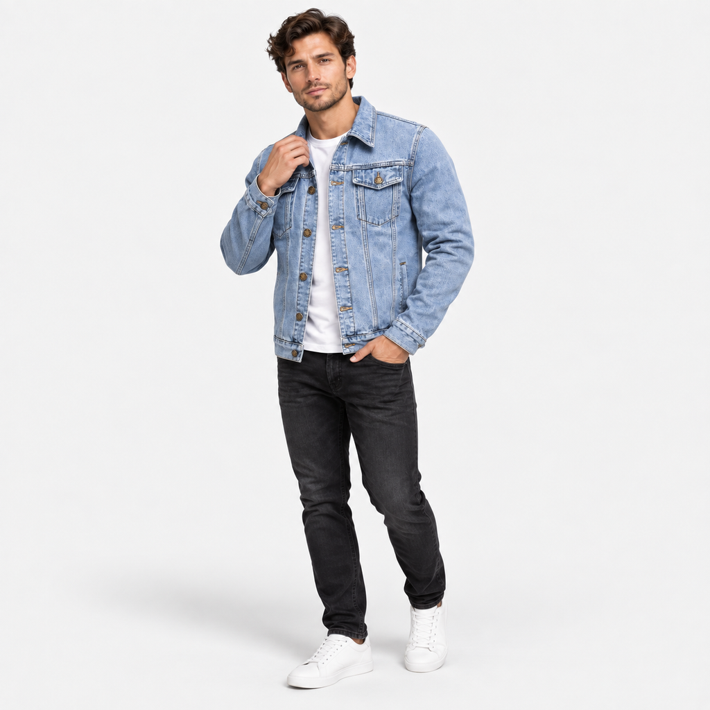 Men’s Vintage Slim-Fit Denim Jacket – Casual Lapel Jean Coat