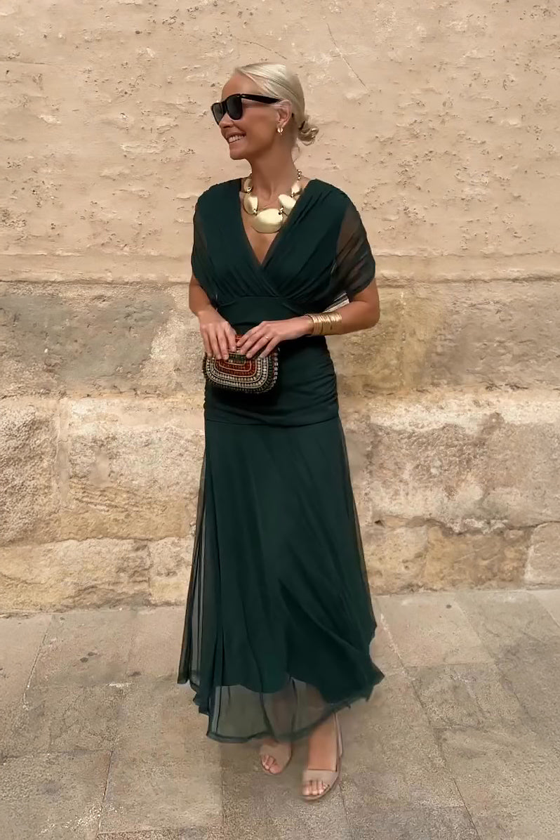 Alison | Vloeiende maxi jurk v-hals geplooid elegant