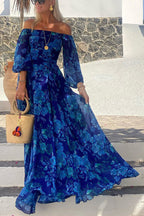 Cosette | Bloemen off-shoulder maxi jurk romantisch avond