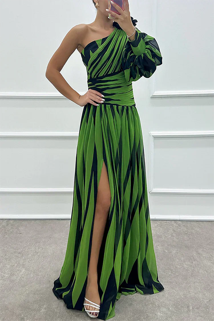 Bonnie | Gestreepte één schouder maxi jurk elegant