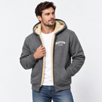 Men’s Contrast Hooded Zip-Up Jacket – Casual Letter Print Coat