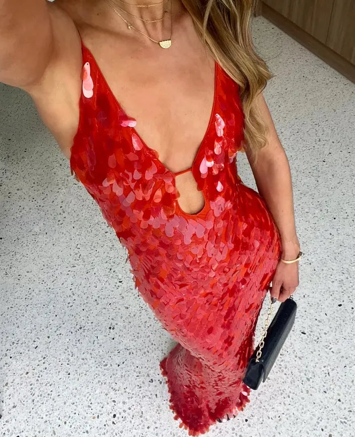 Holly | Pailletten maxi jurk open rug glamour avond