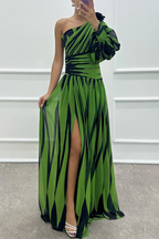 Bonnie | Gestreepte één schouder maxi jurk elegant