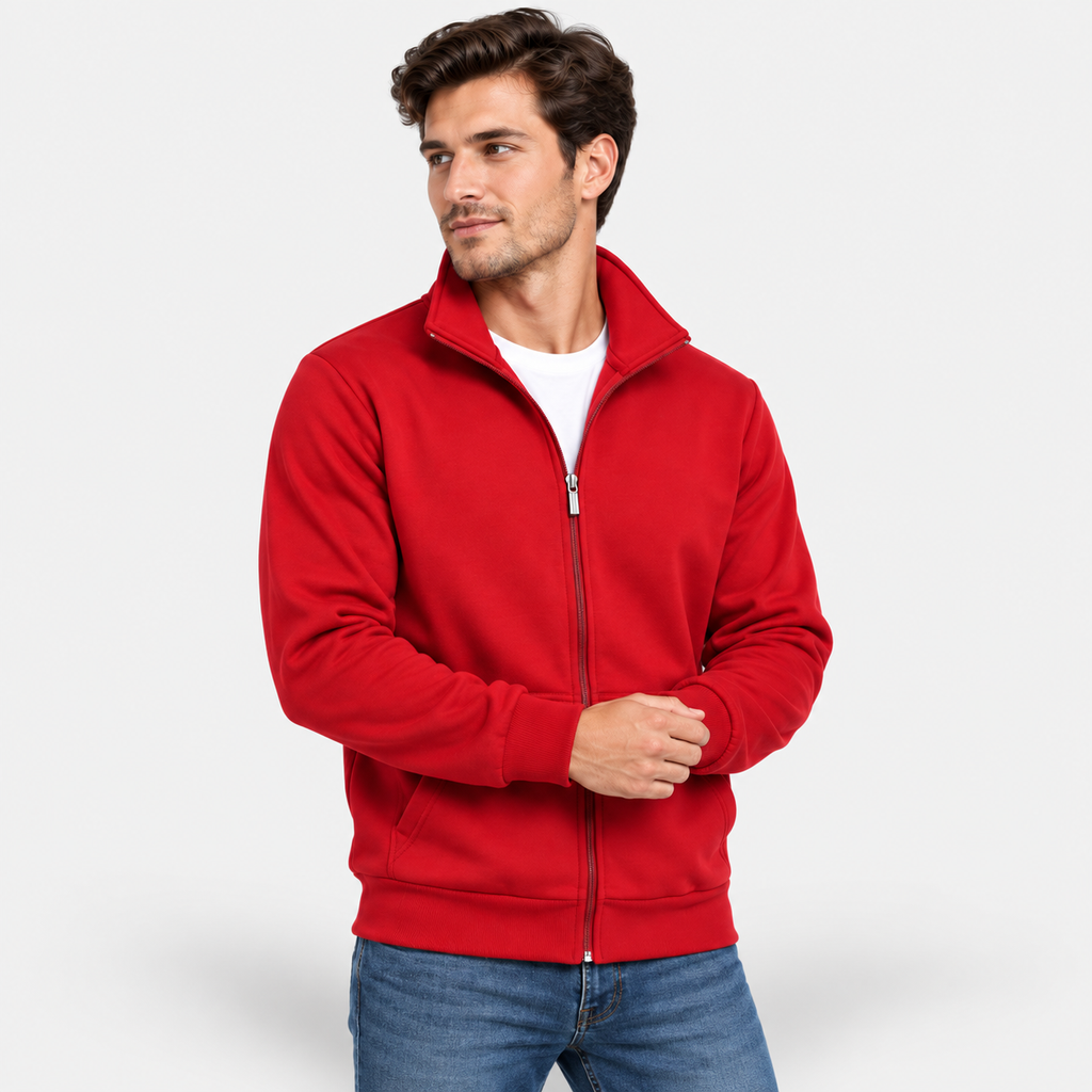 Men's High Neck Zip-Up Jacket – Casual Athletic Fall & Winter Coat