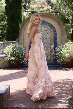 Alexa | Halter maxi jurk pofrok bloemen parel detail